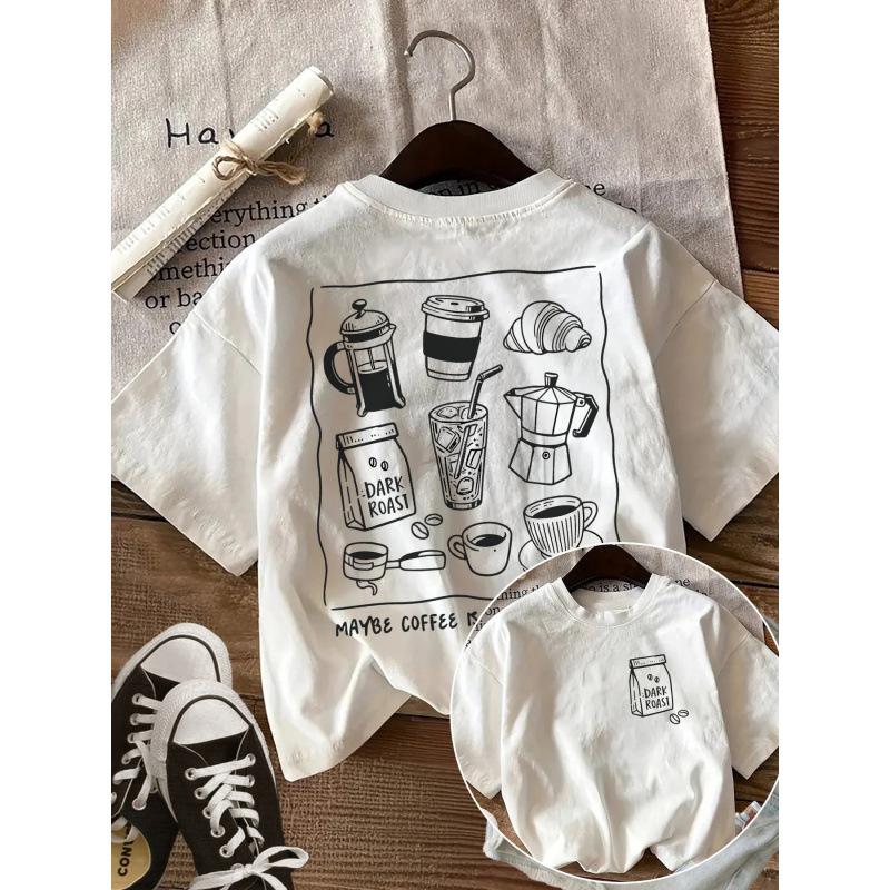 Fashion Women s T-Shirt Spring Summer Style Top Hand-painted Style Coffe S