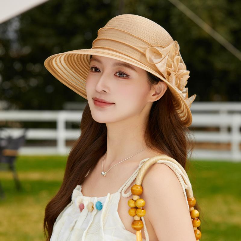 Spring and Summer New Organza Hat Women's Sunshade Breathable Bucket Hat Elegant Flower Mother Hat Travel Sunscreen Hat