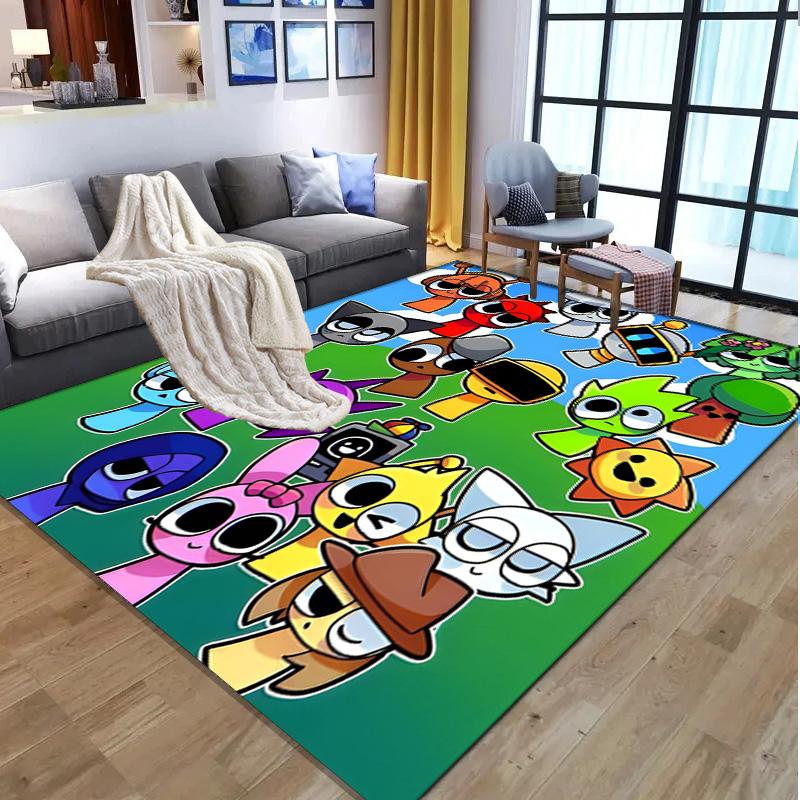 Sprunki Game Pattern Rug, Indoor/Outdoor Mat, for Picnic, Gameroom, Bedroom, Office, Living Room, Home Decor Carpet, Birthday Gift