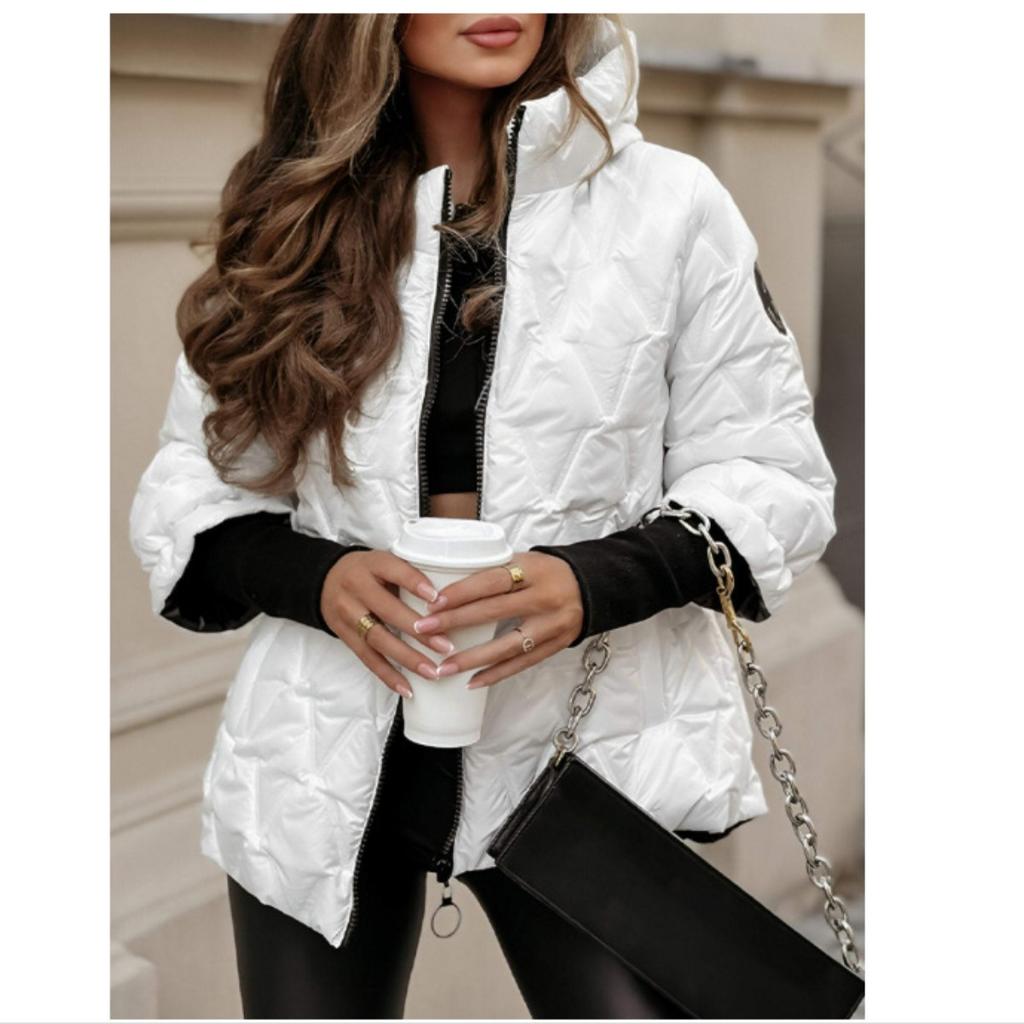 Autunno e Inverno, Nuovi Stili, Moda, Giacca con Cappuccio, Manica Lunga Larga, Patchwork, Cotone, Giacca, Capo d'Abbigliamento Esterno, Donna