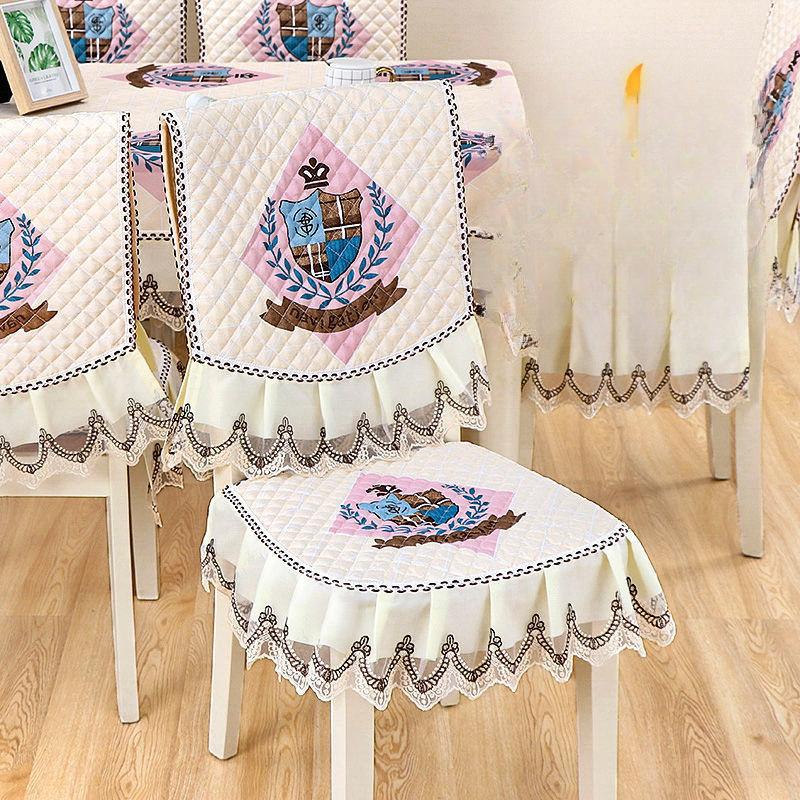 1pcs European Style Countryside Embroidery Dining Chair Covers Quilted Anti Slip Lace Ruffle Edge Chair Cushion Home Restaurant Fabric Decoration