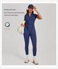 Women's Short-Sleeve Half-Zip Tummy-Control Yoga Jumpsuit