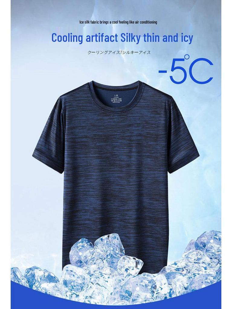 Men's Plus Size Quick-Dry Bamboo T-shirt, M-8XL, Summer 2025, Round Neck, Ice Silk, Short Sleeve
