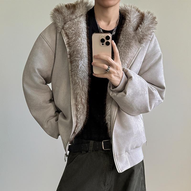 American Eagle Cat Ear Suede Fur Collar Jacket - Autumn/Winter Plus Velvet Short Outerwear