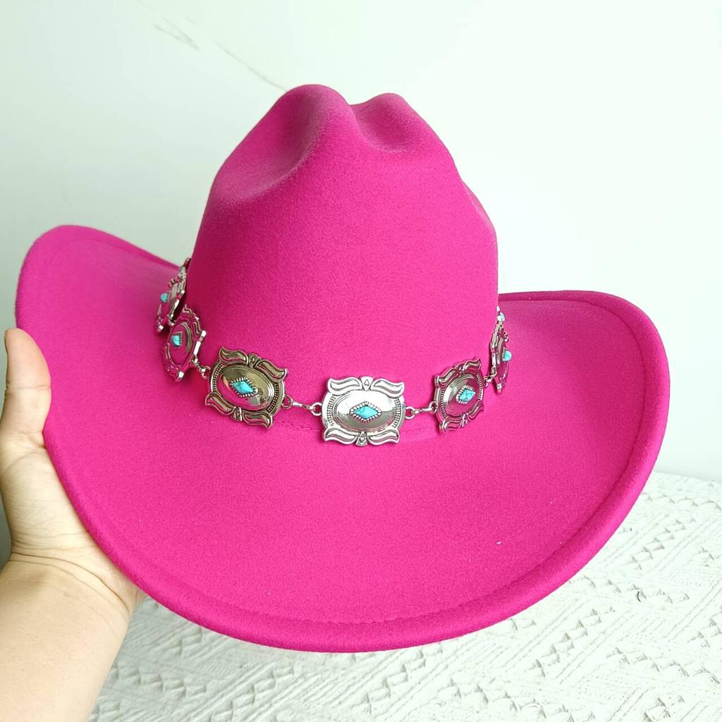 Double concave cowboy fedora western cowboy silver Ivory Silver Concho Chain Cowboy Hat wide brim riding hat cowboy hat