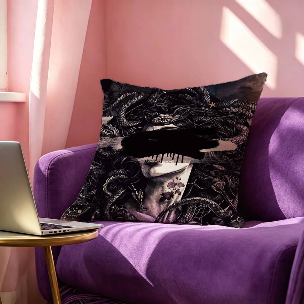 Greek Mythology Art Medusa Phone Square DoubleSided Printed Pillow Case Bedroom Bedside Pillow Sofa Cushion Cover