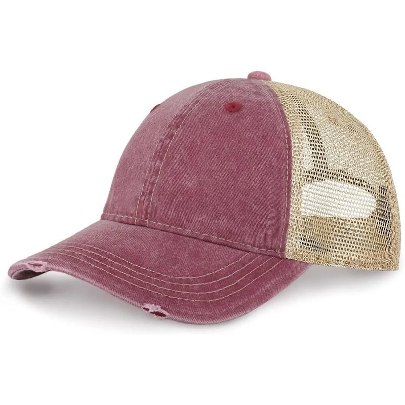 Spring Summer Men And Women Classic Truck Driver Cap Breathable Mesh Unstructured Distressed Pigment Dyed Cap Outdoor Hat