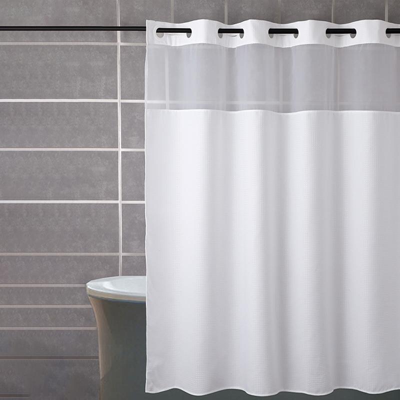 180g Double Waffle Tulle Large Ring Shower Curtain Waterproof Fabric with Removable Buttons Bathroom Accessories