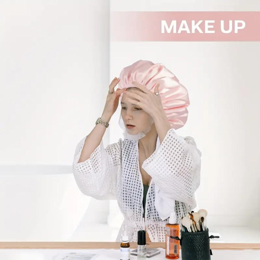 Triple Layer Shower Cap for Women Large Terry Lined Hair Cover Thick Hair Bath Cap Travel Friendly Grey Soft Elastic