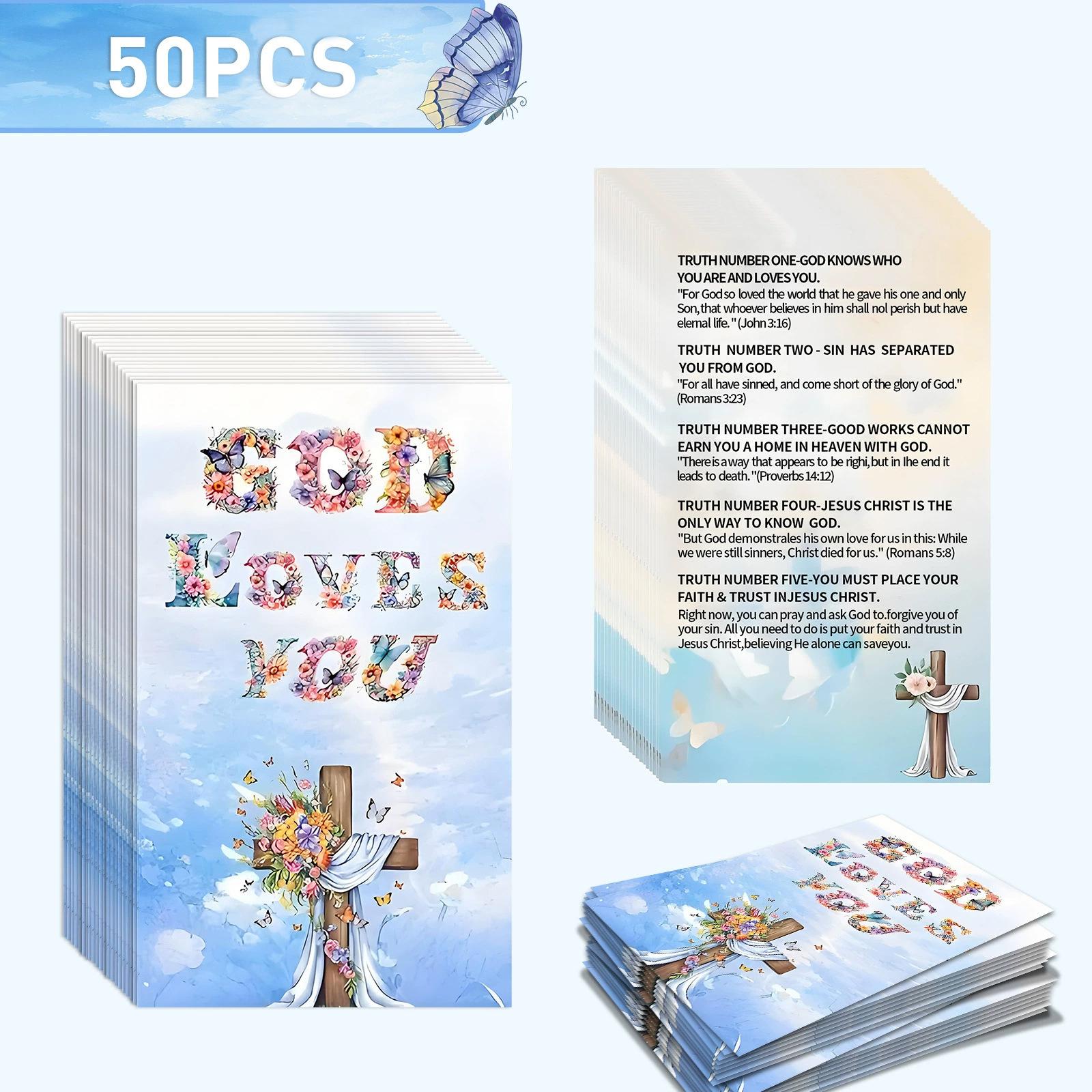 

50Pcs Thank You Cards, Butterfly Scenery Christian Cards Inspirational, God Loves You Gospel Note Cards for Friendship