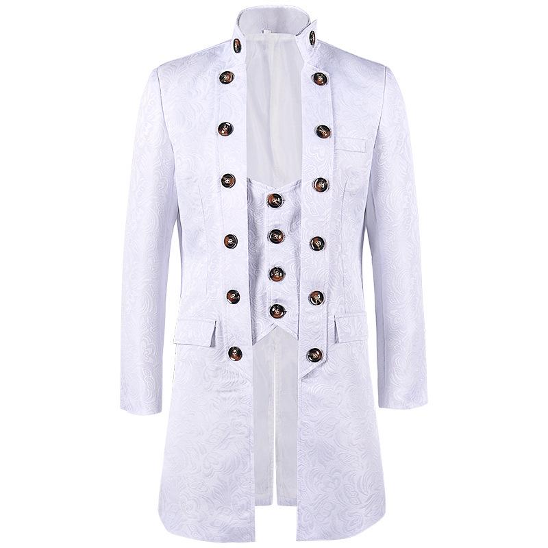 2025 Men's Solid Color Jacquard Costume Jacket - Spanish Medieval Style, Perfect for Spring and Autumn Performances