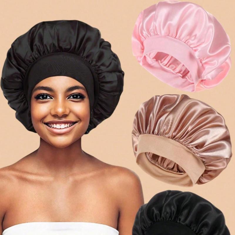 1pc Silk Sleep Cap, Satin Hair Cap, Soft Elastic Band Silk Sleep Cap, Curly Hair Silk Headband, Women Solid Color Wide-Brim Elastic Silky Satin Casual