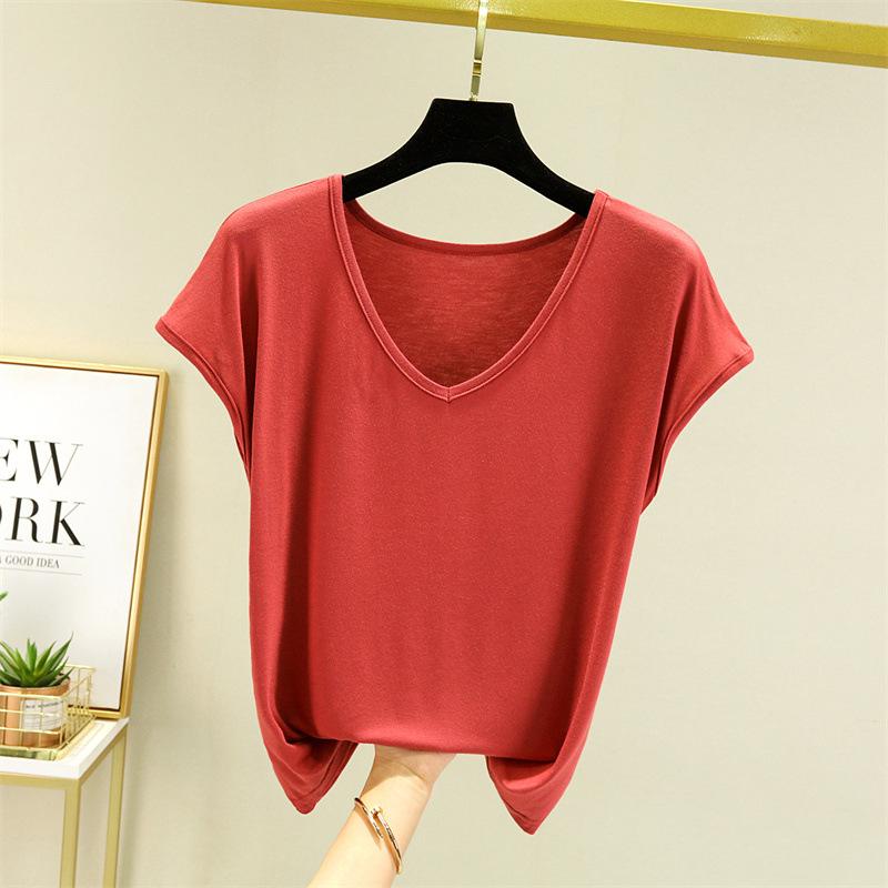 Women's Summer Solid Color Basic V-neck Sleeveless T-shirt Loose T-shirt Indoor and Outdoor Casual T-shirt