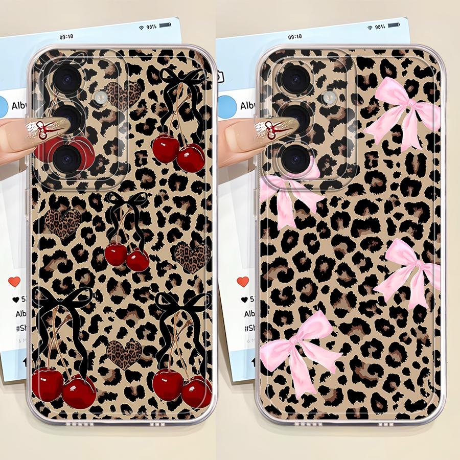 Leopard Print Bow Phone Cover Case for Samsung Galaxy A57 A56 A14 A16 A55 A25 A51 A34 A35 A26 A24 A52 A52 A17 A54 A15 A36 A37