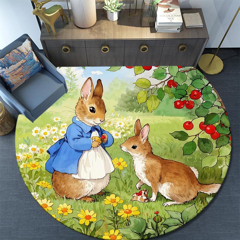 Peter Rabbit2 Round Area Rug,Carpet Rug for Living Room Bedroom Sofa Playroom Decor,Non-slip Floor Mat