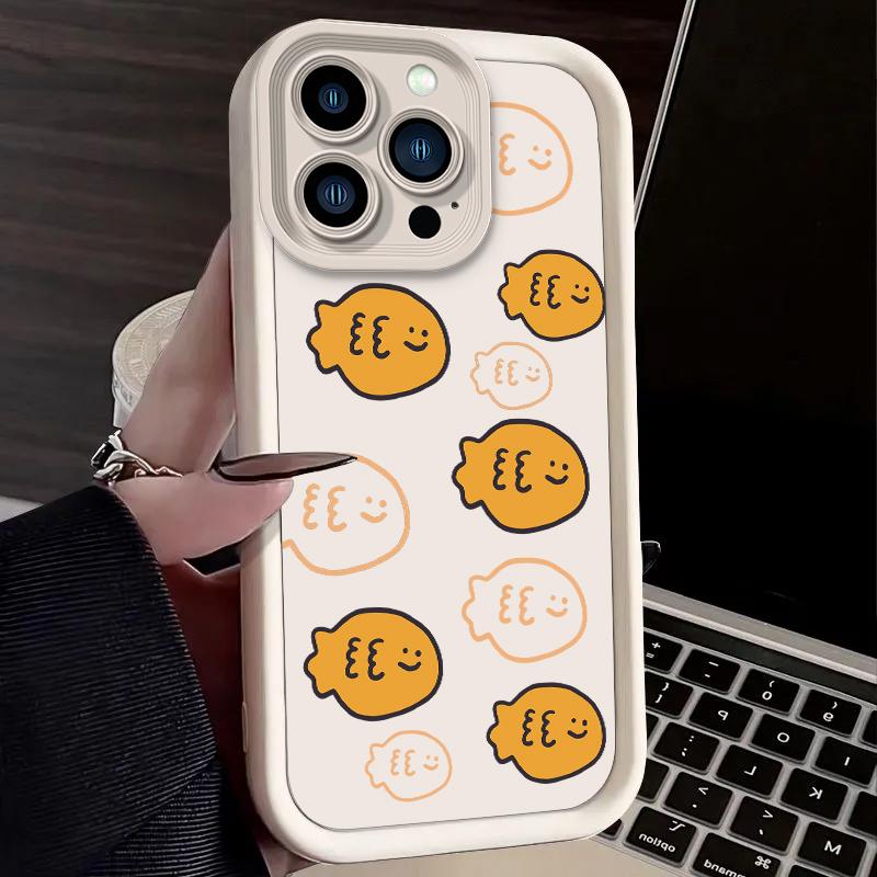 Korean Ins Style Cute Cat Fish Plain Phone Case for iPhone 17 Air 16 E 15 14 Plus 13 12 Mini 11 Pro Max Liquid Silicone Cover
