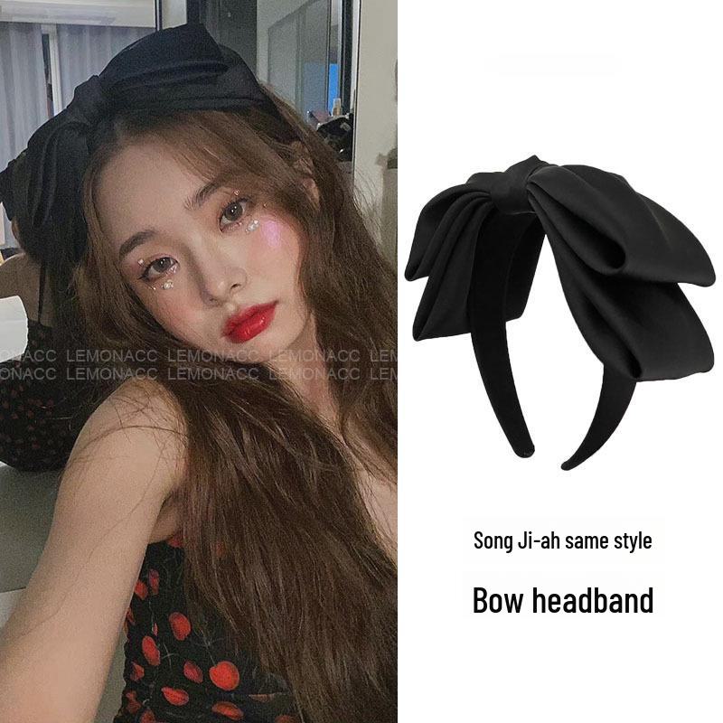 Корейский милый двухслойный большой бант-повязка на голову - черный аксессуар-шпилька