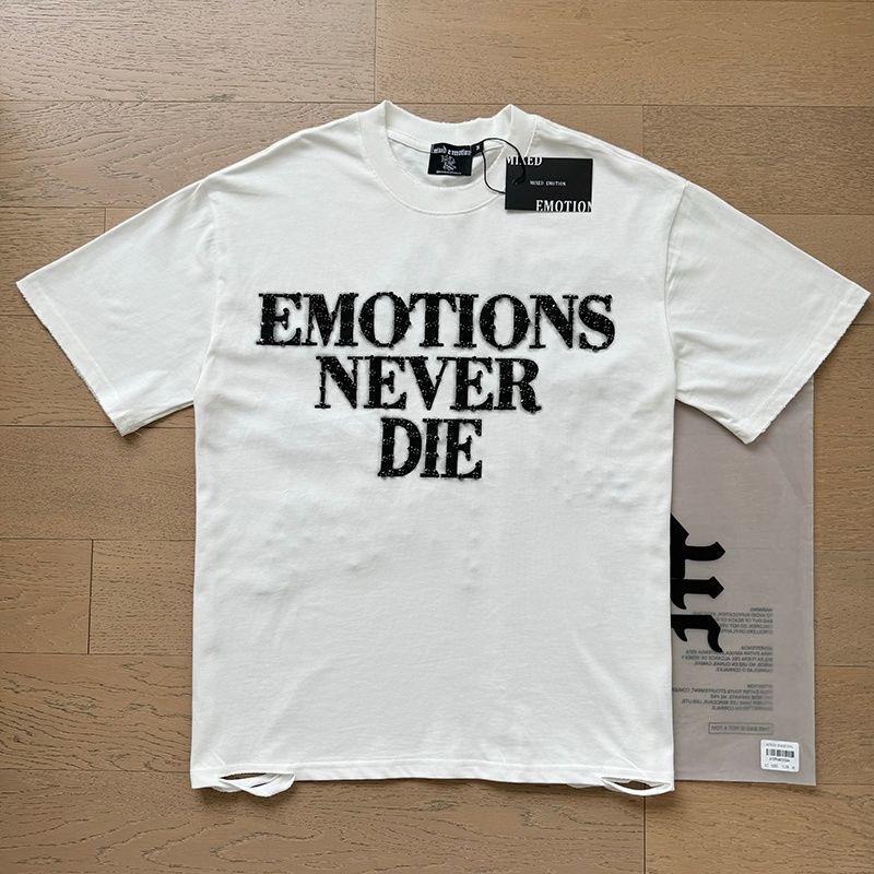 MIXED EMOTION Rhinestone Short Sleeve Men Women Tshirt Streetwear Loose Round Neck Top Tees Oversized Tee Top Trendy