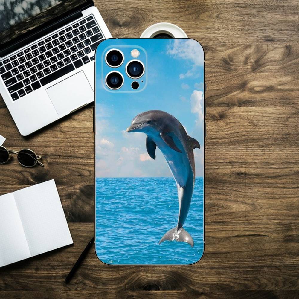 sea animal cute dolphin Phone Case For iPhone 16,15,14,13,12,11,XS,XR,X,8,7,Pro,Max,Plus,mini Silicone Black Cover
