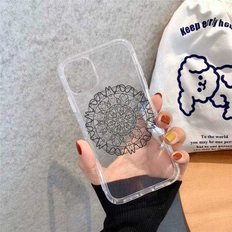 Husă Telefon Mandala Flori artă linie Transparent moale Pentru iphone 12 11 13 7 8 6 s plus x xs xr pro max mini