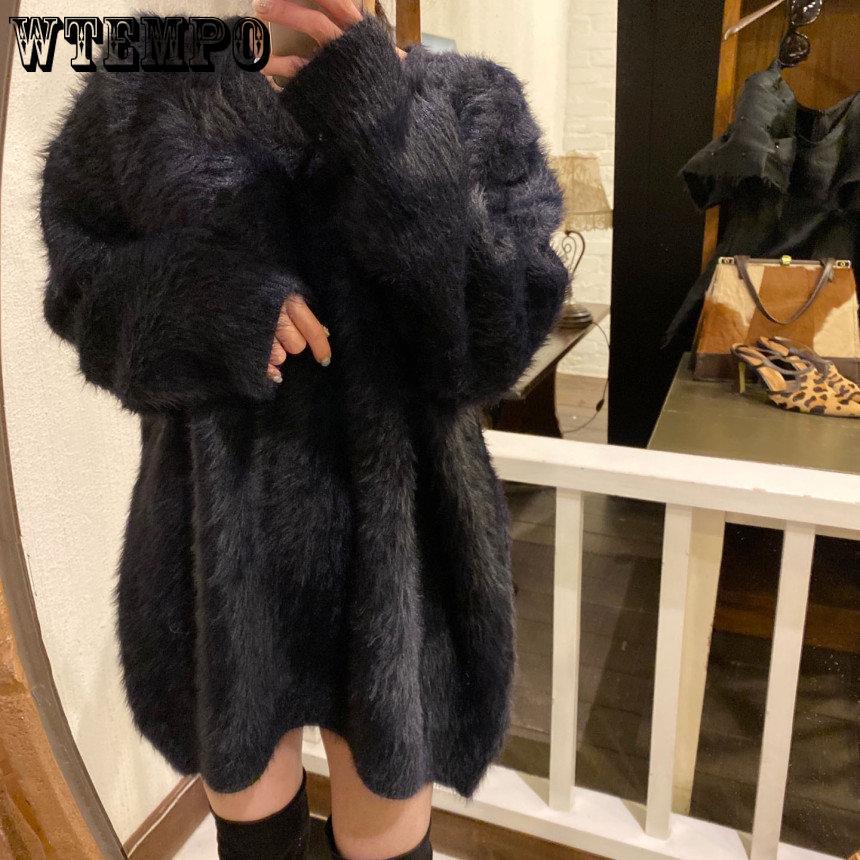 Casual Frauen V Neck Verdicken Warme Strick Pullover Herbst Winter Nerz Kaschmir Weiche Damen Lose Mohair Lange Pullover