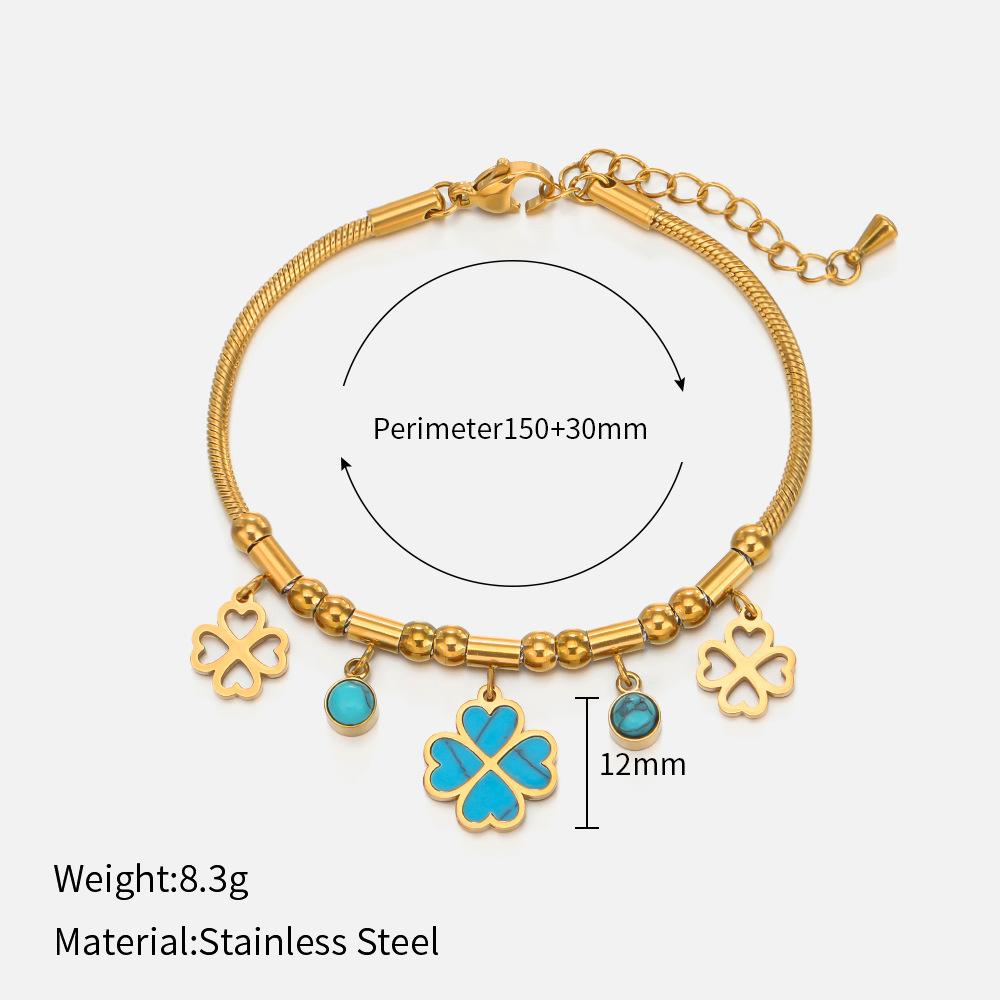 European and American fashion flower titanium steel bracelet personalized fashion turquoise 18K gold-plated stainless steel bracelet women