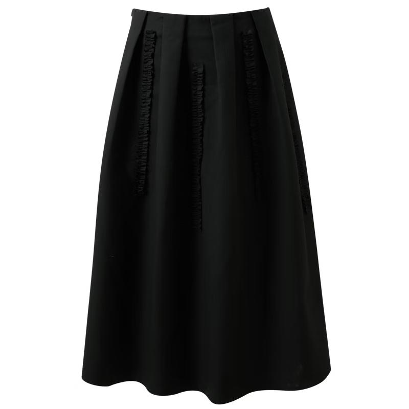 Sancai 2026 Spring High-Waist Ruffled A-Line Long Skirt XL