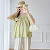 2026 Maternity Summer Off-the-Shoulder Puff Sleeve Top & Casual Straight-Leg Pants Set