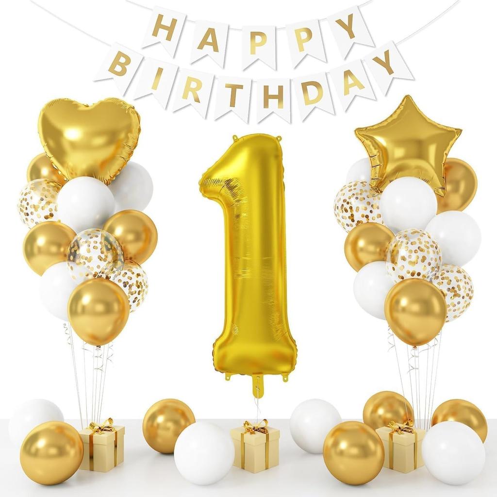 Boy And Girl One Year Old 40 Inch Aluminum Film Digital Birthday Balloon Set Latex Balloon Fishtail Flag Background Decoration