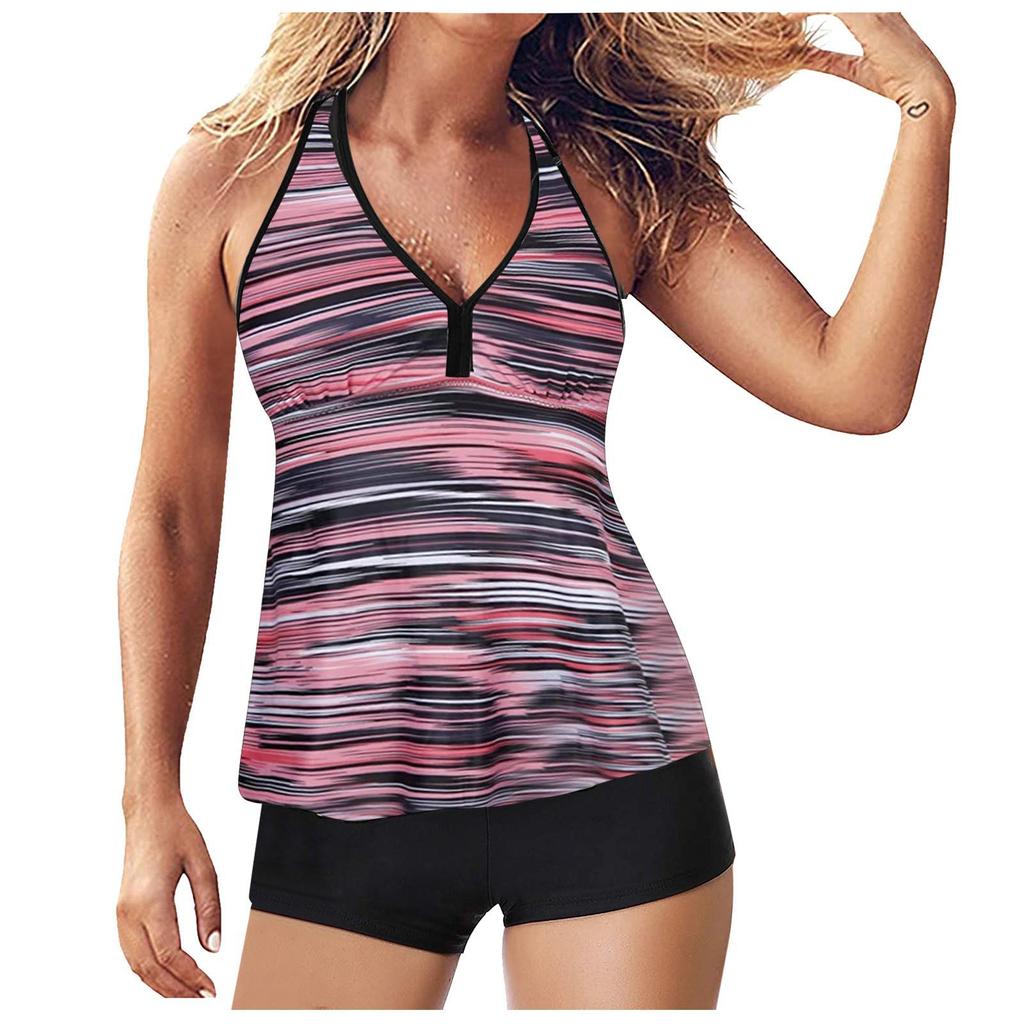 European & American Women's High-Waist Printed Skirted Tankini Swimwear