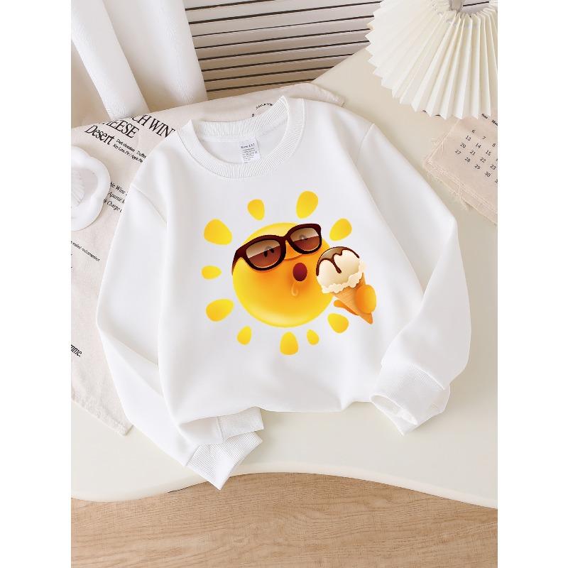 Kids Unisex Crewneck Sweatshirt, Luxury Rhinestone Satin Bow Print Soft Fleece Pullover For Kids Over 4 Years Old
