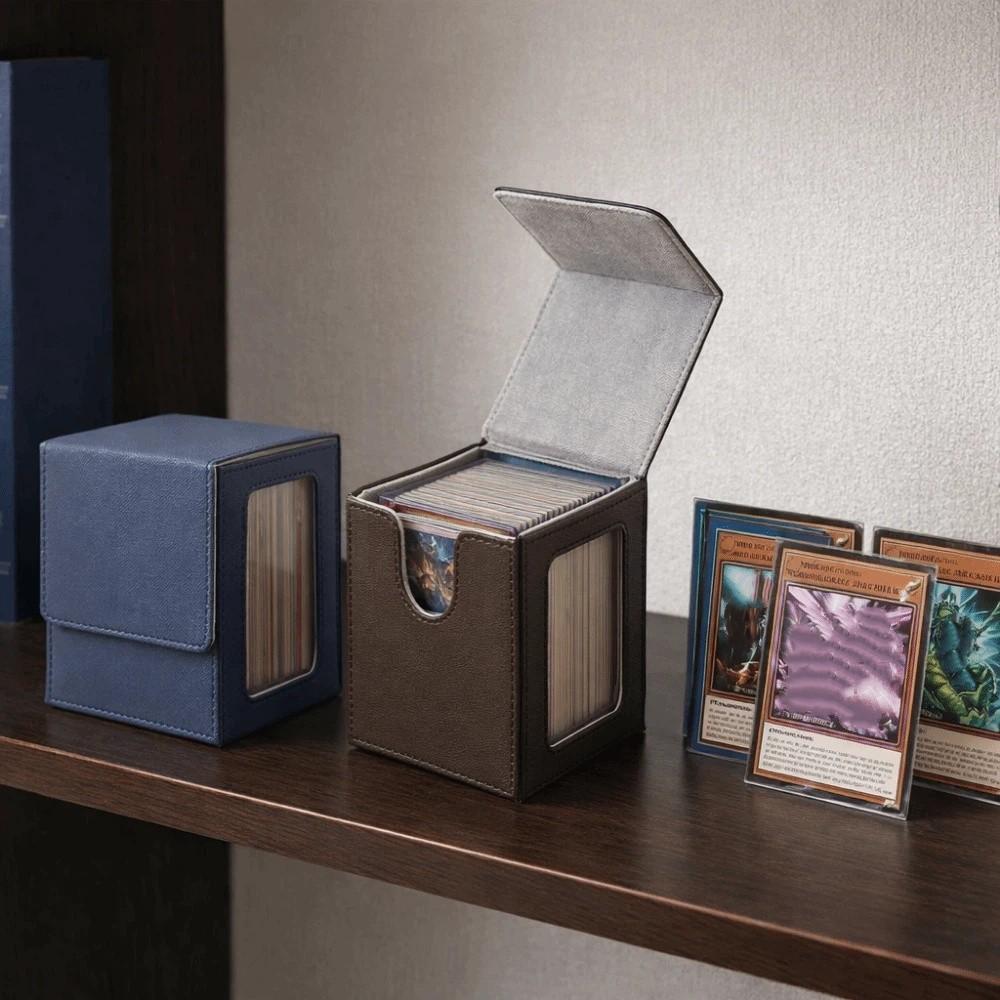 PU Window Collection Box Magnetic Closure Moisture-proof Card Deck Box with Lid Stain-resistant Game Card Organizer