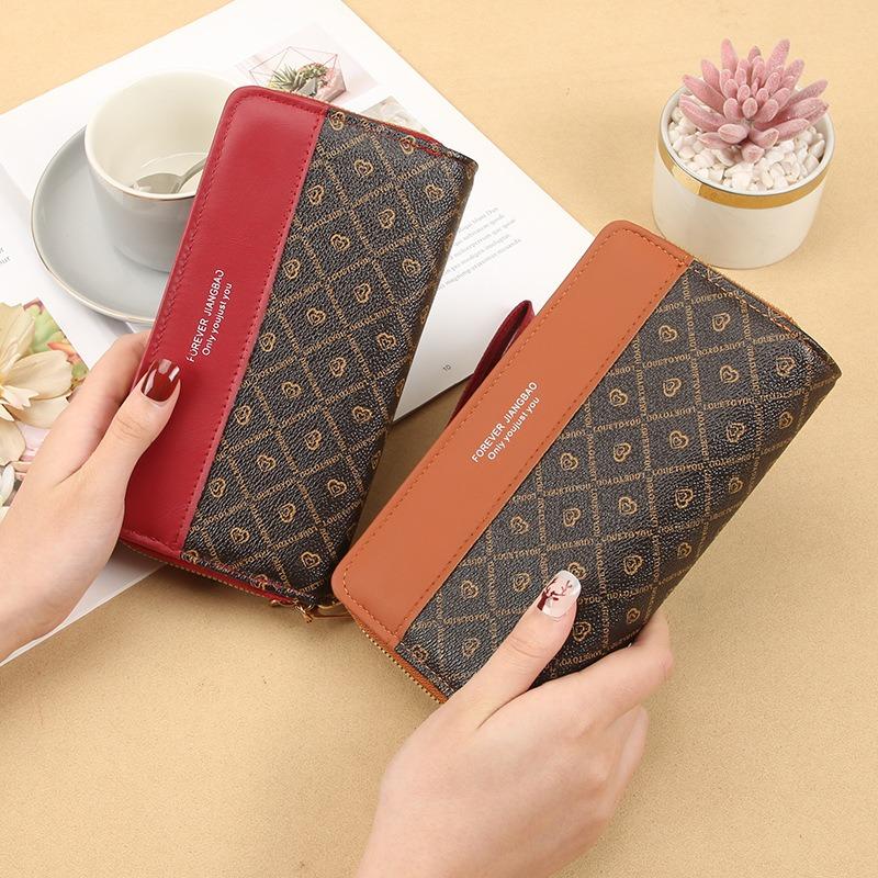 New women's double-pull wallet, color matching clutch bag, card bag, summer versatile fashion change bag, women's mobile phone bag, large capacity