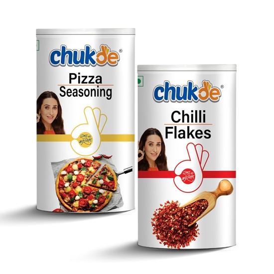 Chukde - Pizza Seasoning 80 Gm & Chilli Flakes 70 Gm - Indian Spices - Pizza Sprinklers - Combo Pack