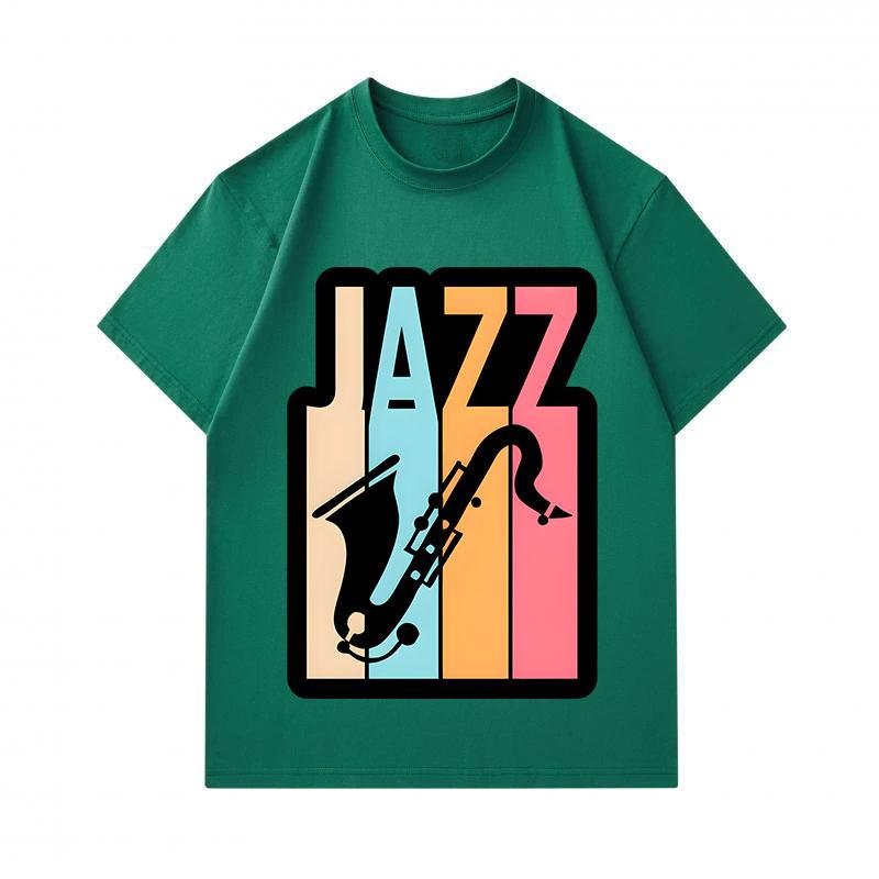 Men's 100% Cotton Crew Neck Short Sleeve T-Shirt, Retro Jazz Saxophone Colorful Print Casual Comfortable Tee for Music Lovers Daily Wear