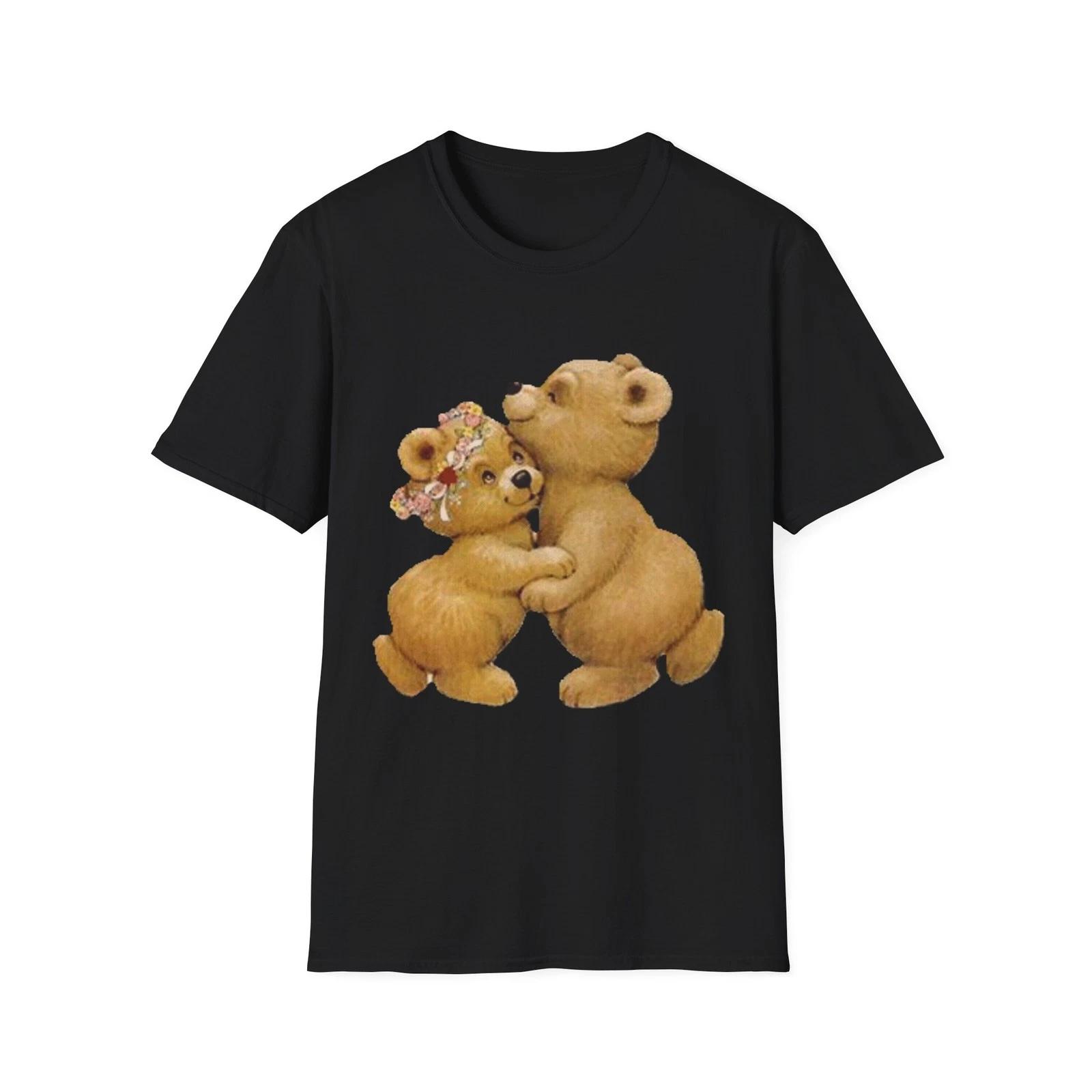 Cute Dancing Cartoon Brown Teddy Bears Cotton T-Shirt Gift Tee L