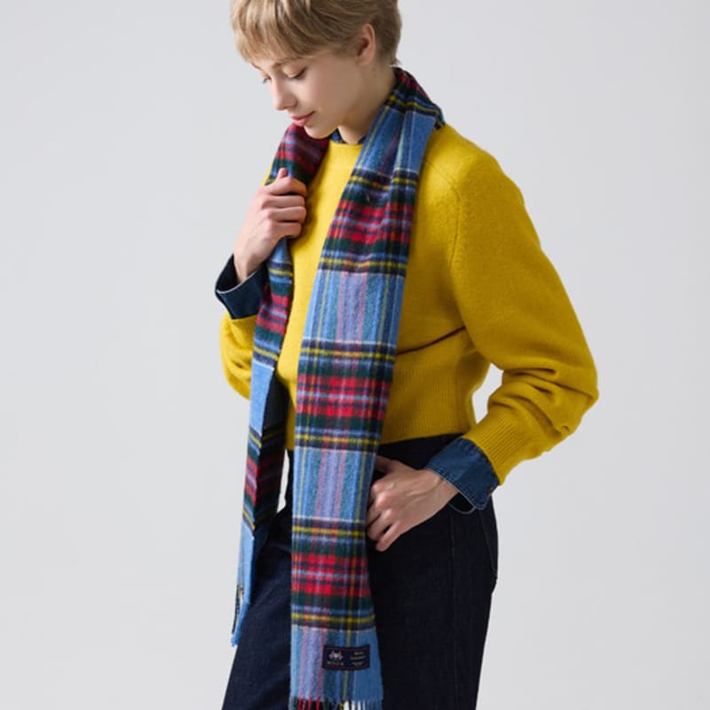 ABRAHAM MOON Merino Wool Muffler 25cm - Blue Vintage Stuart