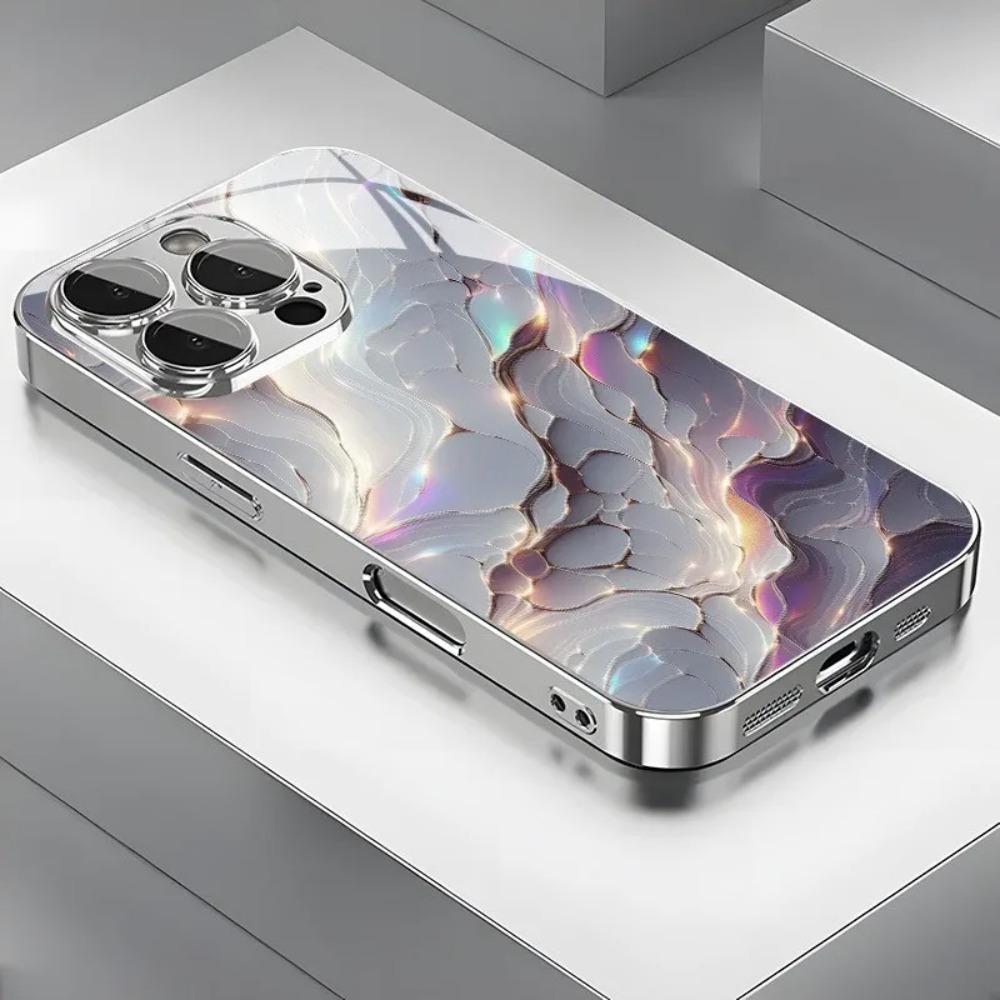 Fashion Colorful Marble Phone Case For iphone17 16 15 14 13 12 11 Pro Promax Plus Luxury Tempered Glass CoverAnti-dropprotection