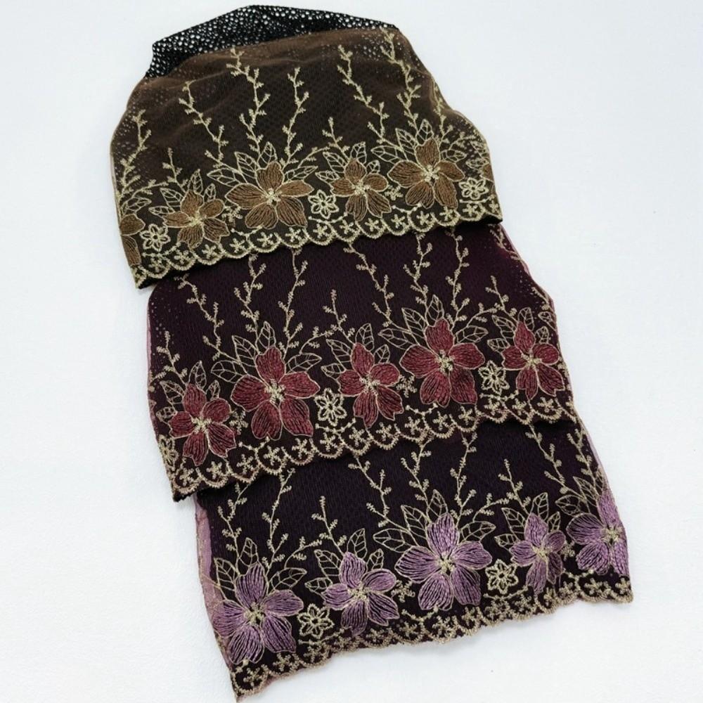 Soft Elastic Curly Hair Hat Embroidered Flowers Mesh Lace Pullover Cap  Headgear