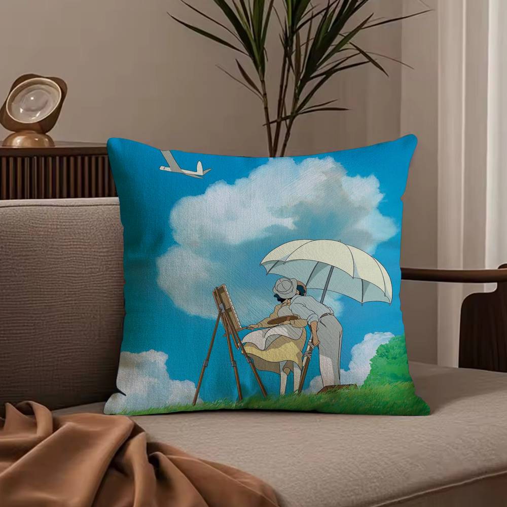 Cartoon W-Wind R-Rises Pillow Case Anti-dustmite Pillowcase Invisible zipper silky short plush Sofa cushion cover