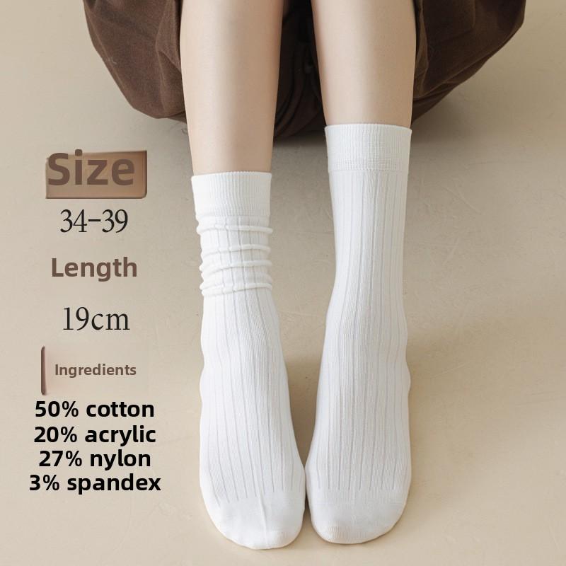 5 Pairs of Female Autumn and Winter Pure Color Warm Boneless Sweat Absorption Breathable Plus Long Pile Socks