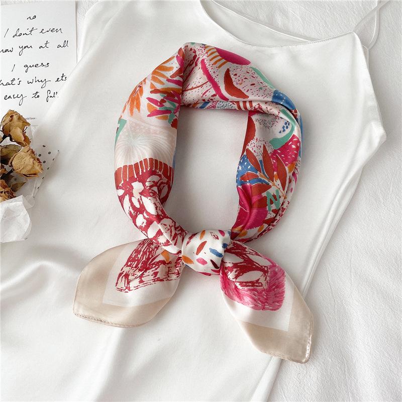 New silk scarf small square scarf 71cm color graffiti scarf autumn and winter thin neck scarf summer air conditioner small shawl