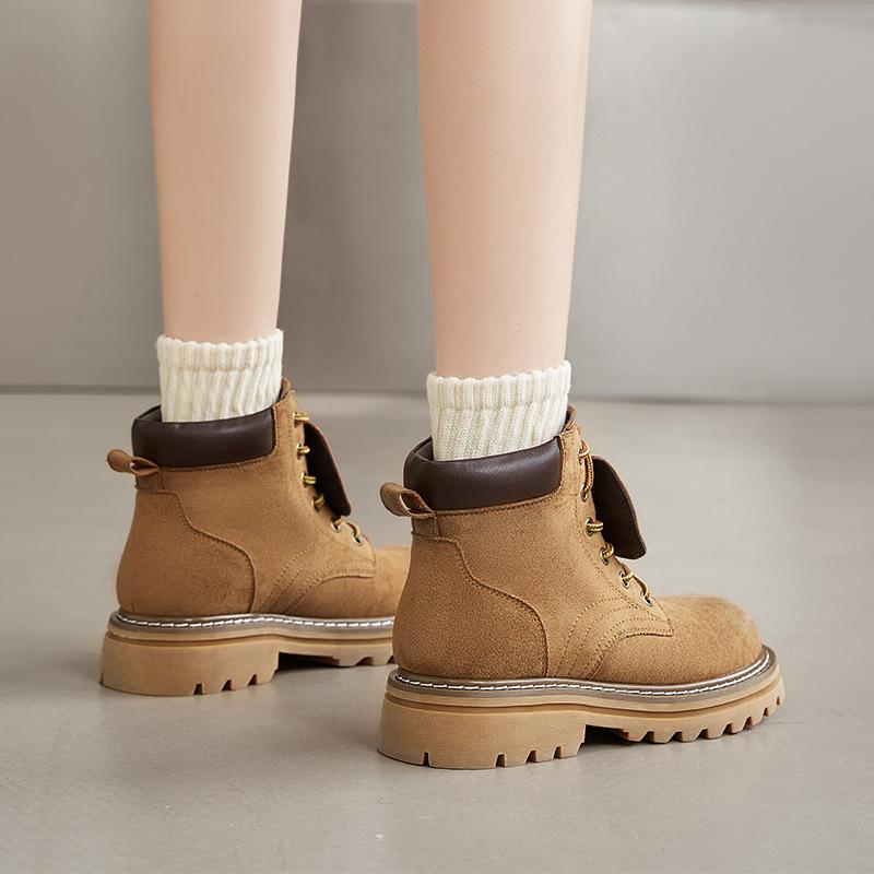 Women s Thick-soled Leather Boots Retro Rhubarb Boots British Style Workwear Knight Boots 35 6389₽