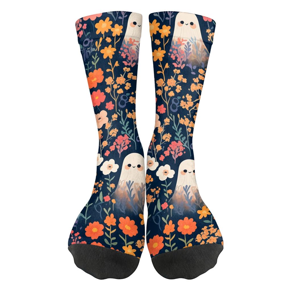 Unisex Crew Socks Breathable Comfortable Fit Mid Calf Socks Halloween Themed Printed Socks with Rose Pattern for Everyday Wear