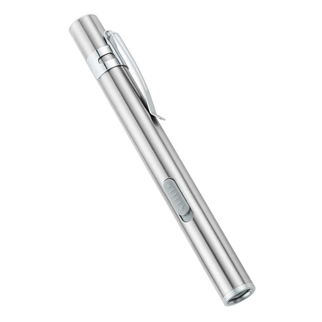 LED Flashlight USB Charging White Lighting Stainless Steel Mini Pen Type for Outdoor