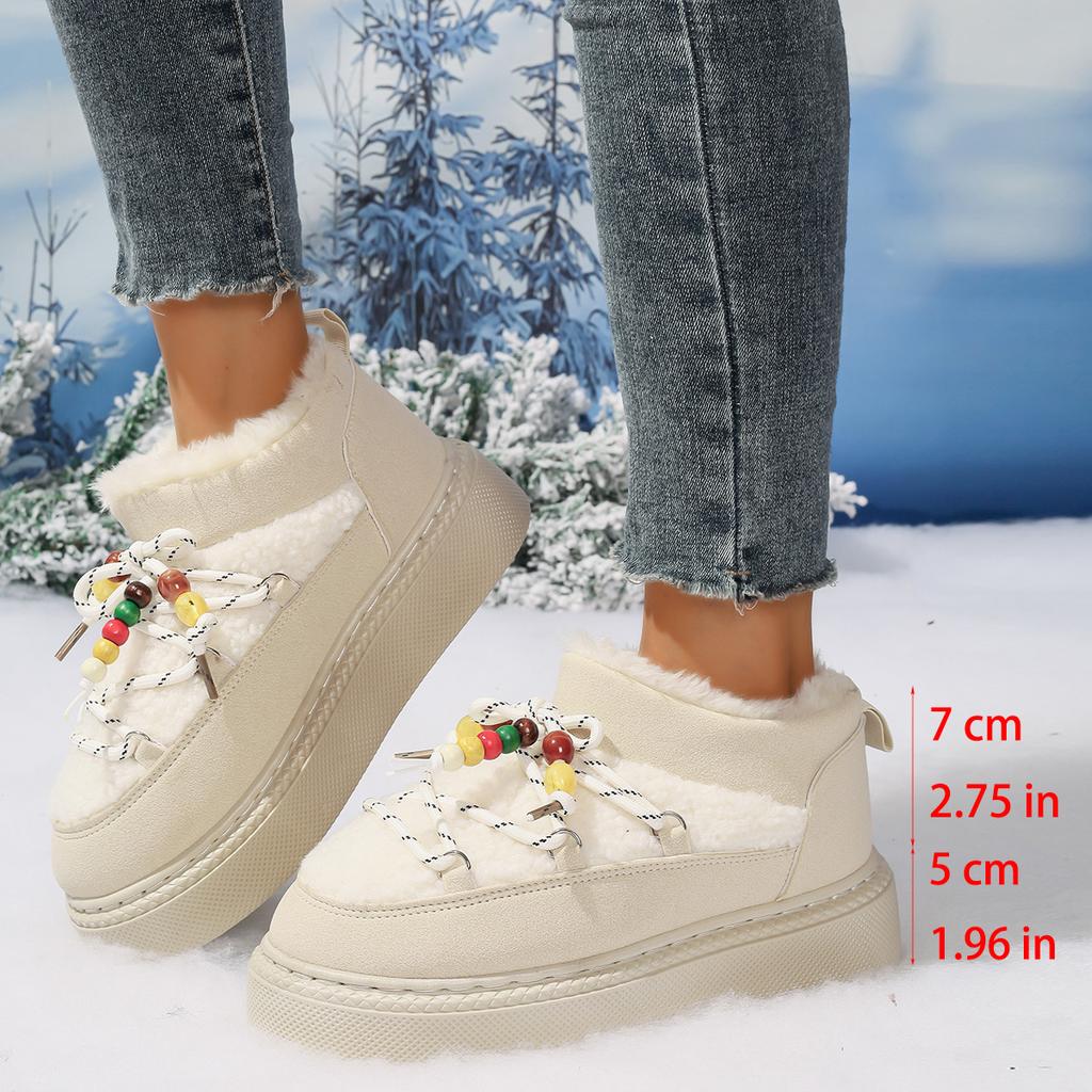 Fashion Bohemian Lace Up String Bead Snow Boots Women Soft Faux Fur Warm Ankle Boots Woman Plus Size Winter Short Snow Cross Lace Up