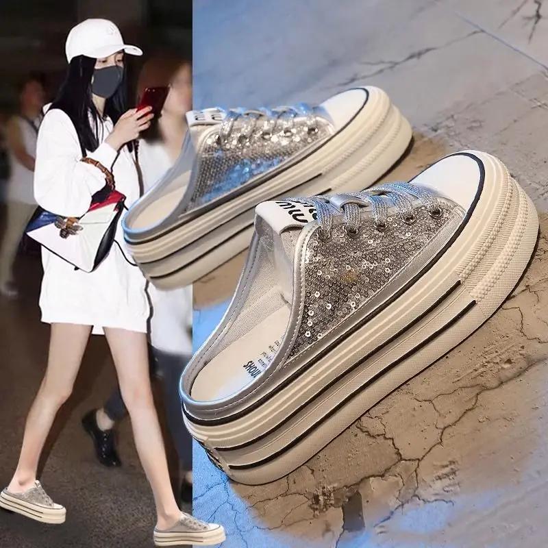 Woman Slippers Non Slip Slides Thick Sandals Height Shoes for Women Platform Normal 2024 Luxury Summer Sale Natural Skin Unique