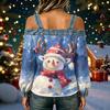 Women's Casual Off-Shoulder Long Sleeve Christmas Print Top for Holiday Parties