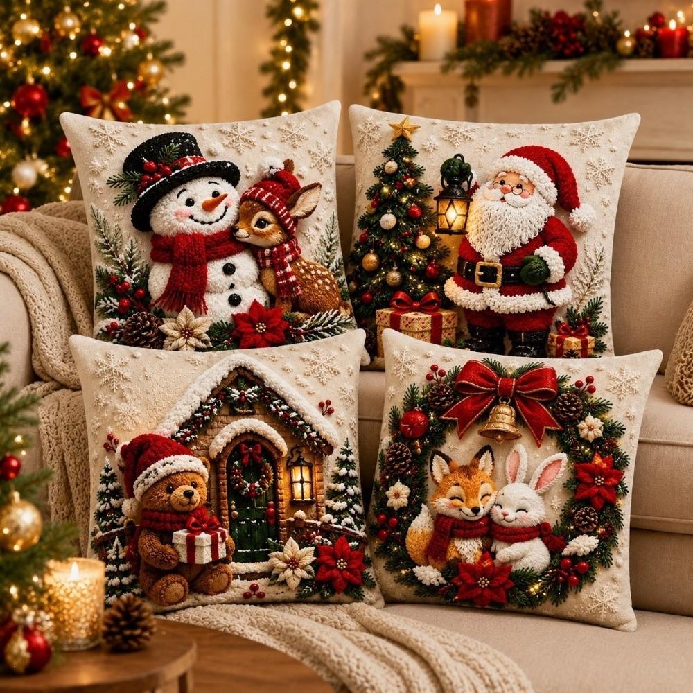 Skin-friendly Xmas Pillowcase Soft Cushion Cover 3D Illusion Christmas Pillow Covers Home Decor