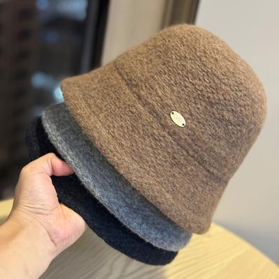 Nový elegantný pletený klobúk v japonskom štýle pre ženy, jesenný a zimný, teplý a krásny vlnený klobúk typu bucket, malý okrúhly znak, rybársky klobúk, trendy